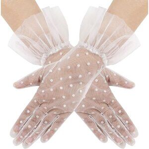Women's Lvory 07 Floral Short Length Lace Tulle Mesh Wrist Wedding Party Gloves